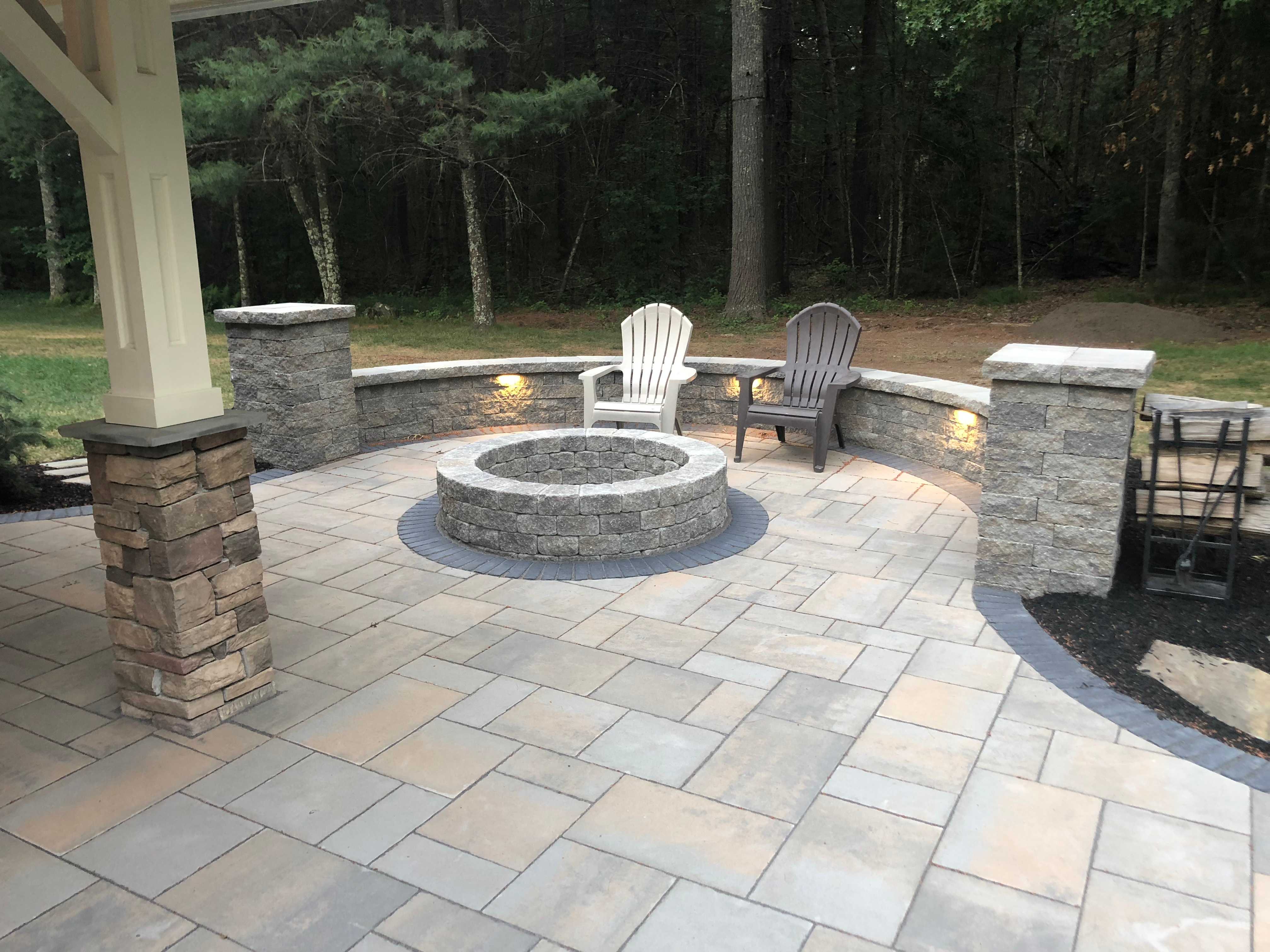 newly installed fire pit and stone patio