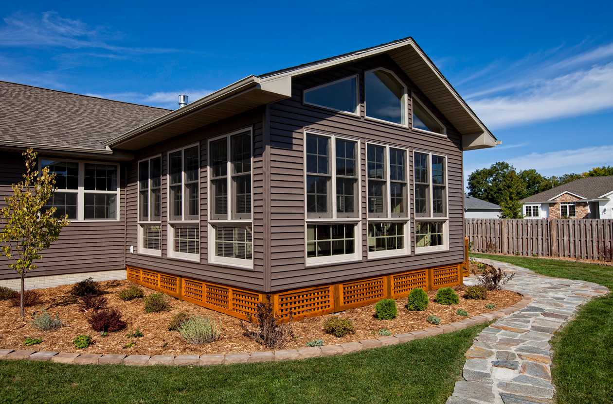 Exterior shot of a brand new sun room addition.